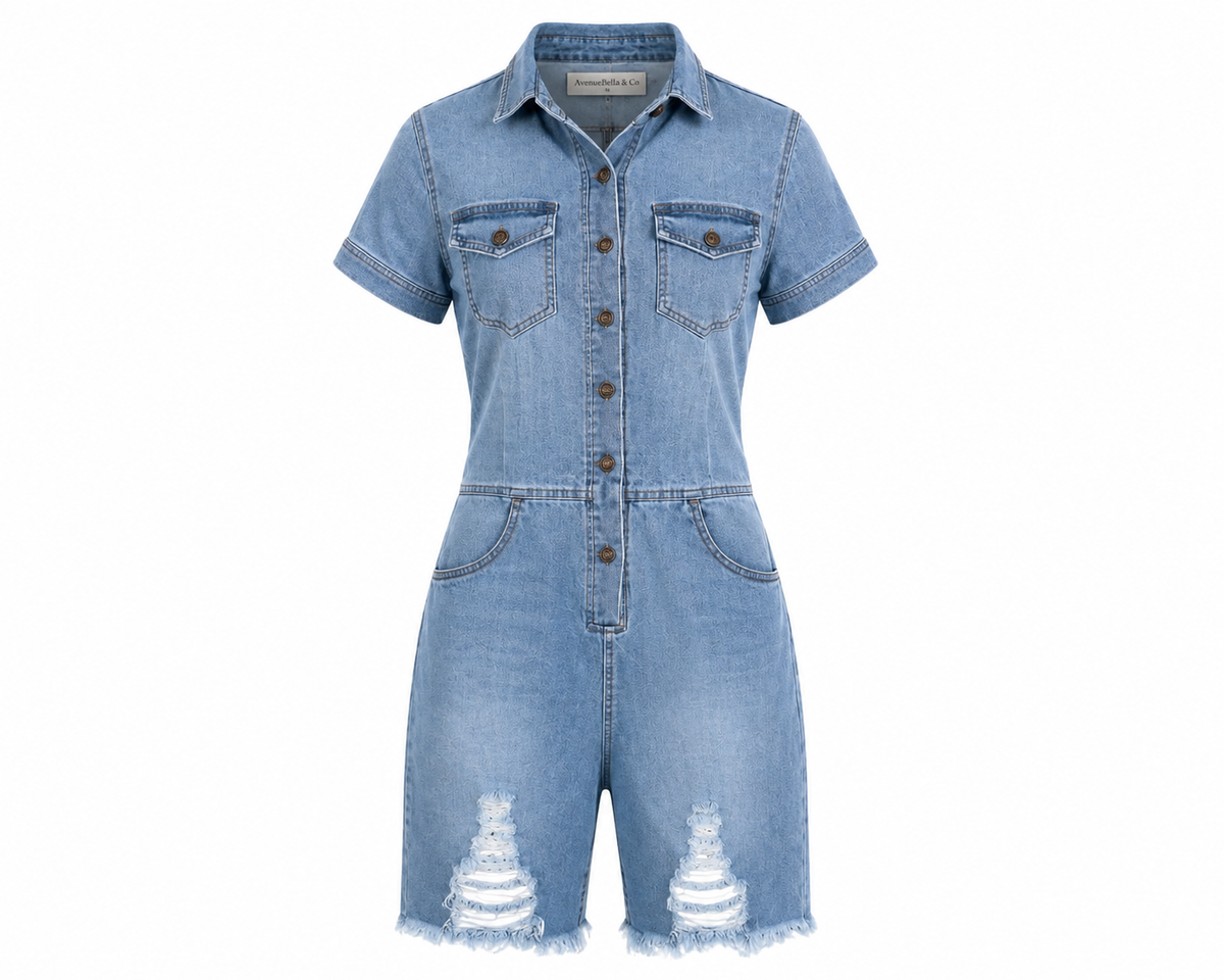 Distressed Denim Romper