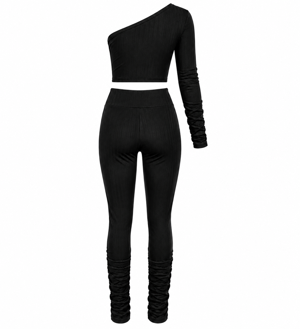 Midnight Muse One-Shoulder Ruched Set