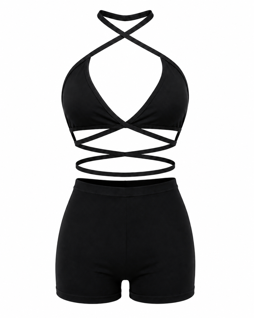 Midnight Luxe Halter Wrap Short Set