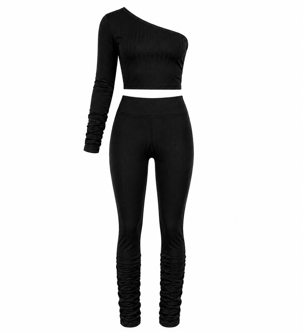 Midnight Muse One-Shoulder Ruched Set