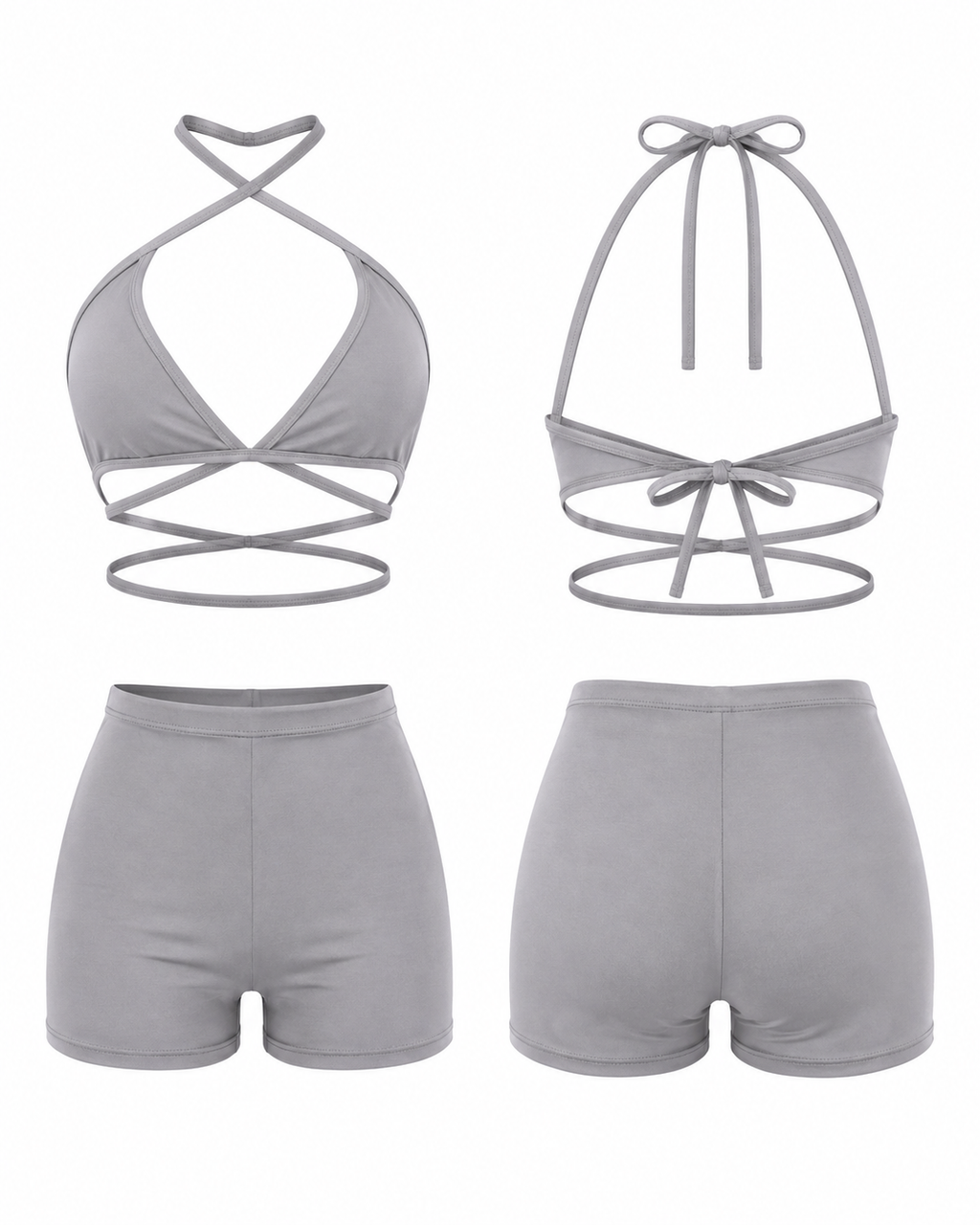 Silver Halter Wrap Short Set