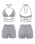 Silver Halter Wrap Short Set