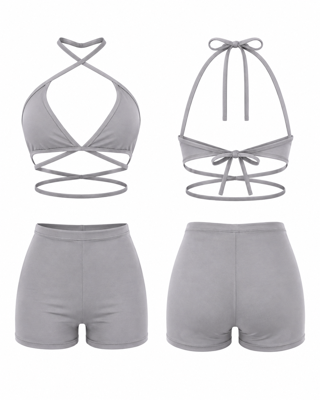 Silver Halter Wrap Short Set