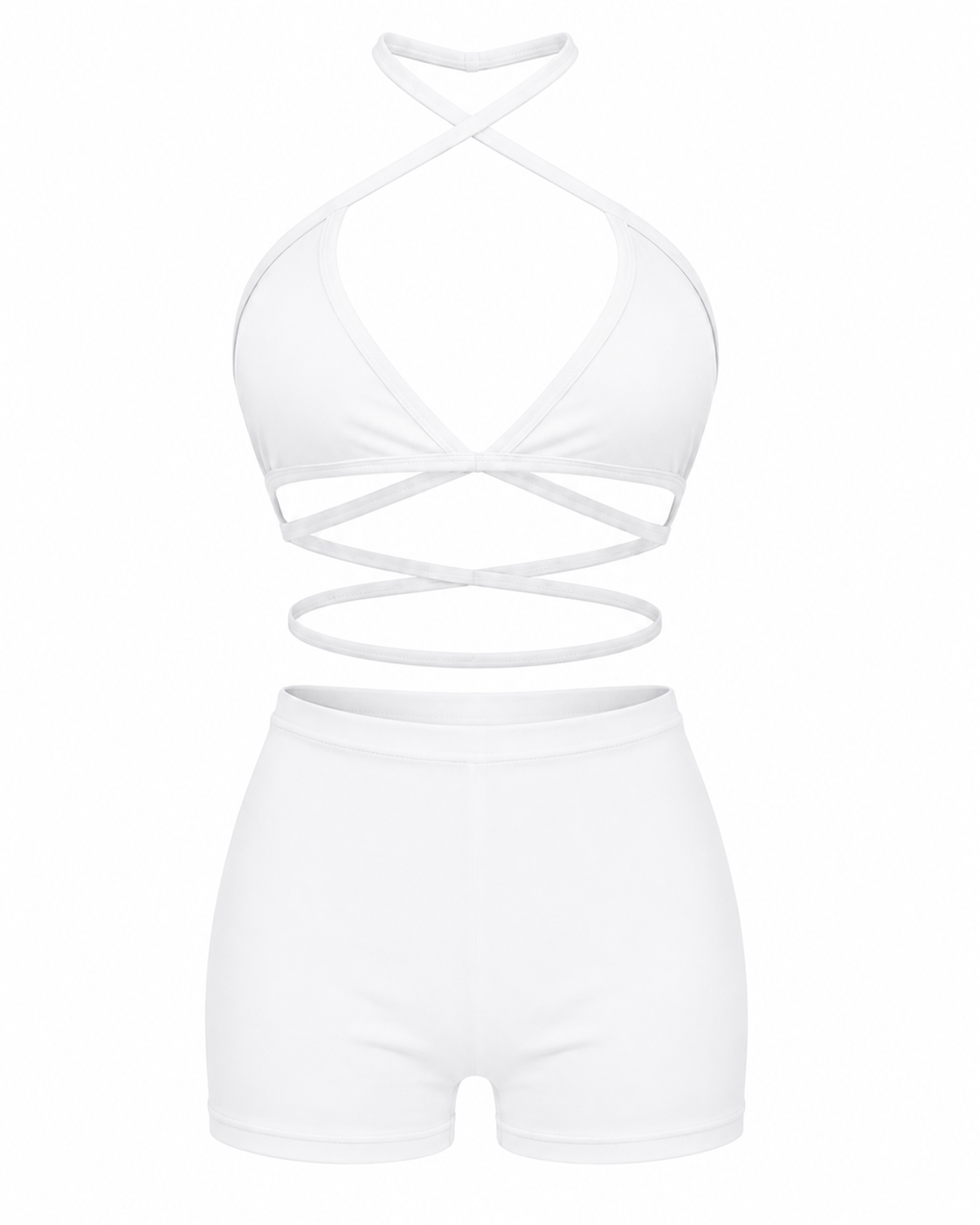 Ivory Escape Halter Wrap Short Set