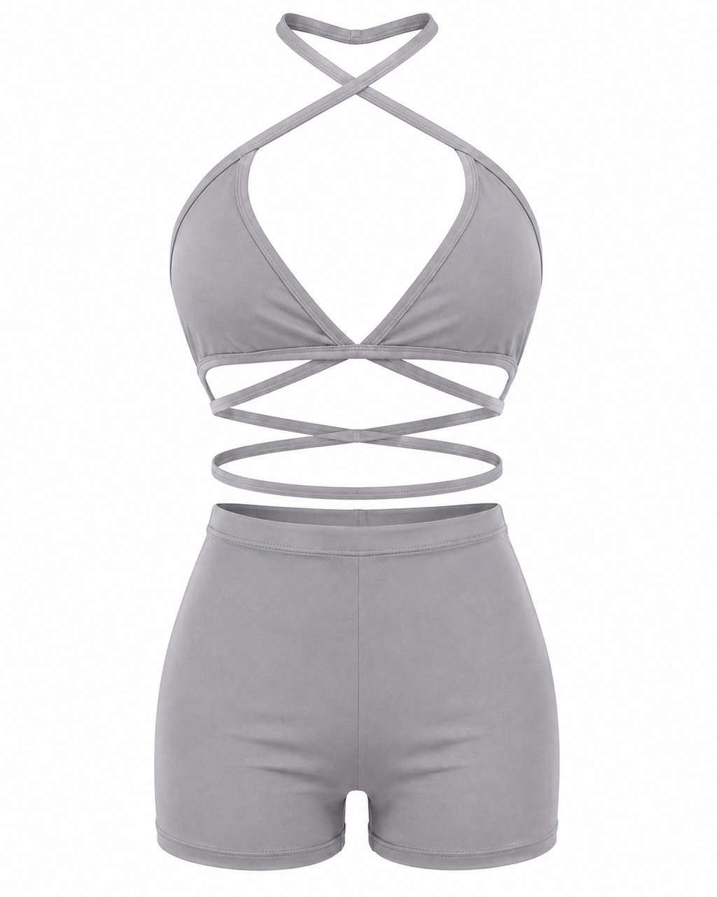 Silver Halter Wrap Short Set
