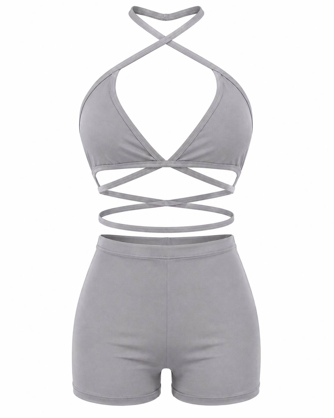 Silver Halter Wrap Short Set