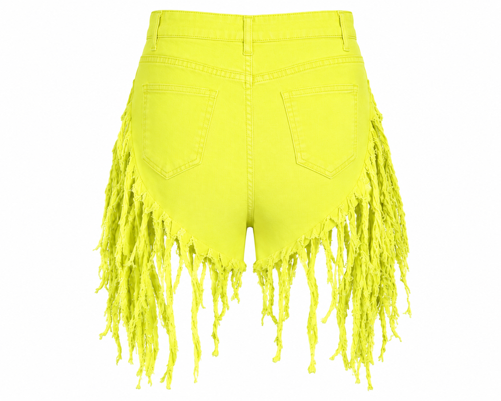 Neon Fringe Denim Shorts