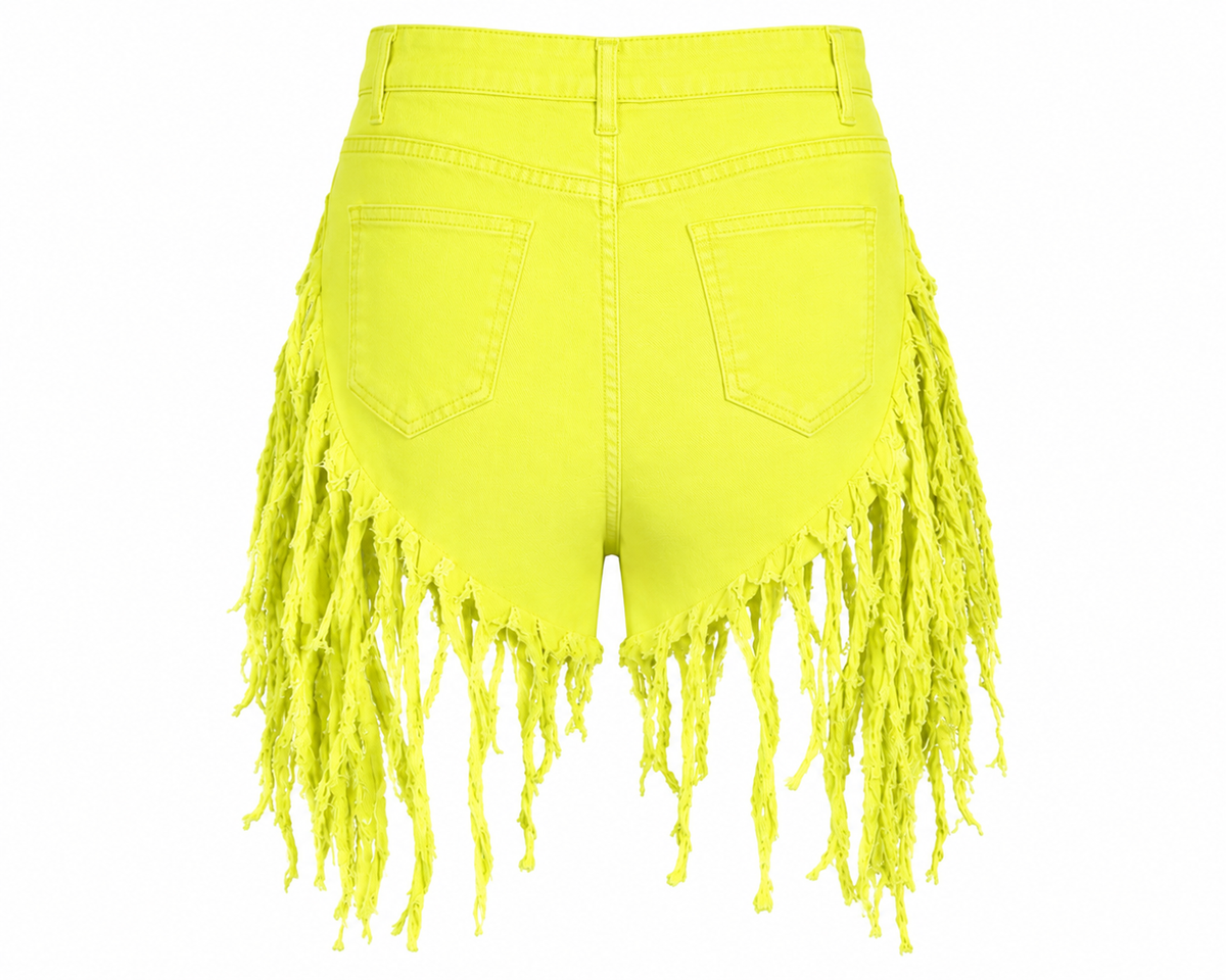 Neon Fringe Denim Shorts