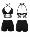 Midnight Luxe Halter Wrap Short Set