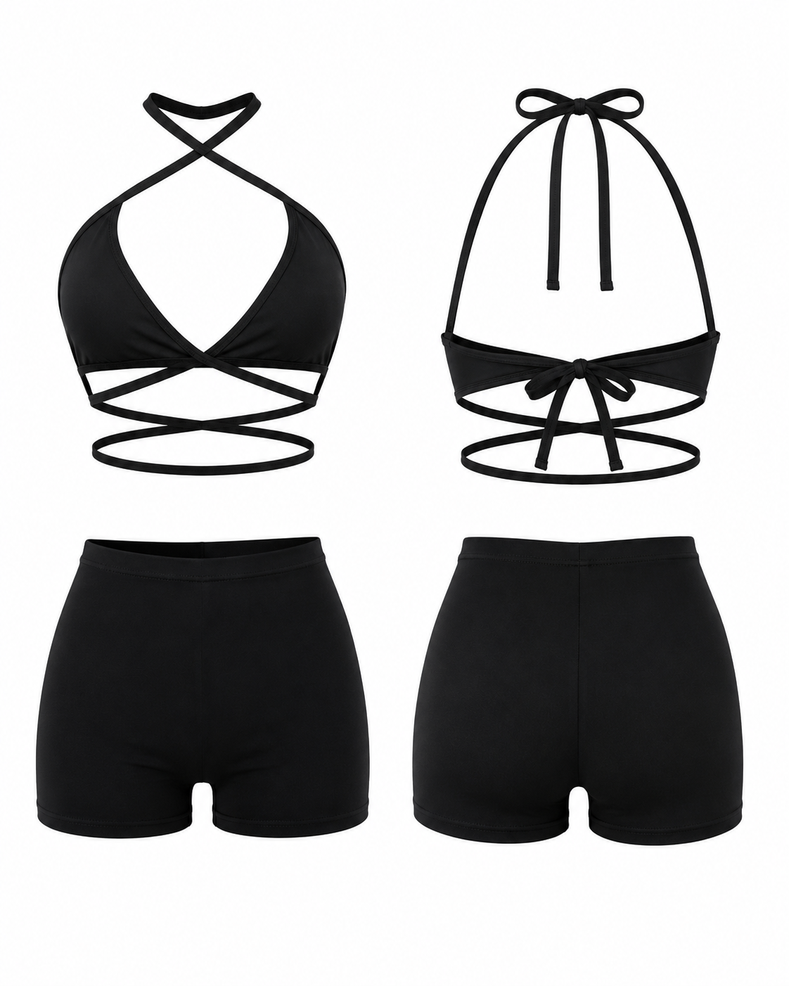 Midnight Luxe Halter Wrap Short Set
