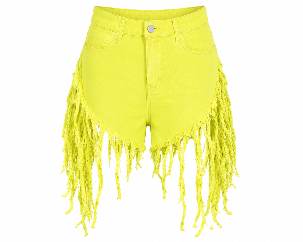 Neon Fringe Denim Shorts