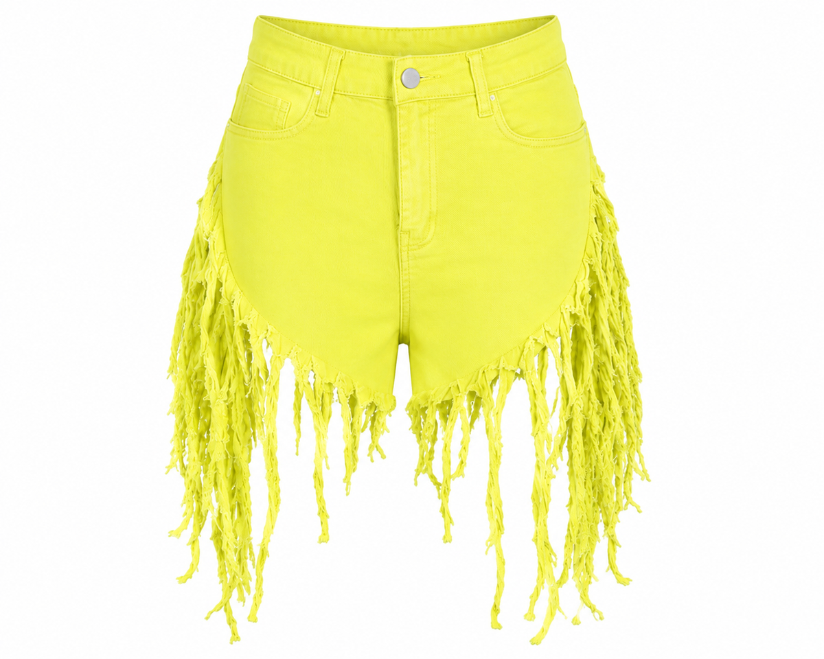 Neon Fringe Denim Shorts