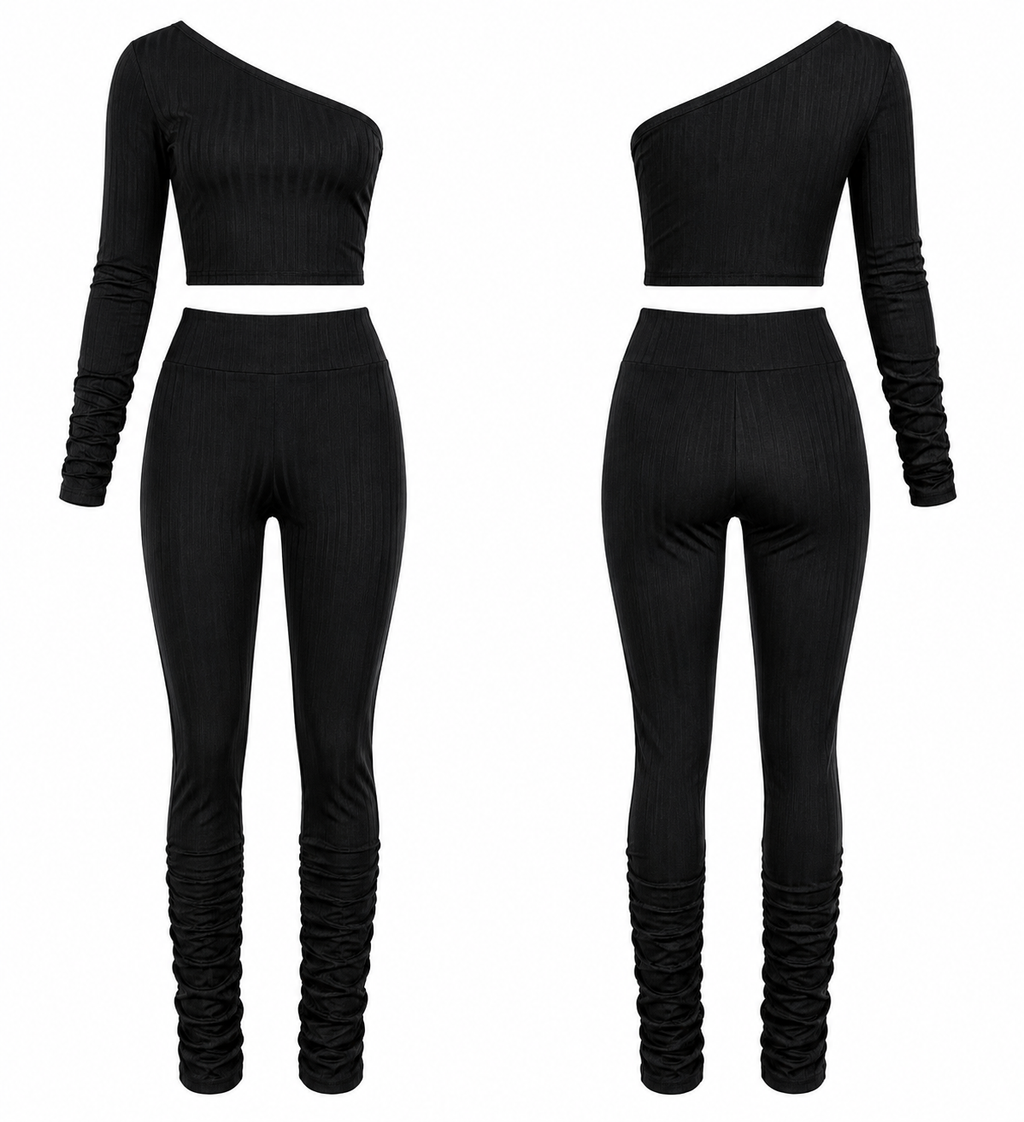 Midnight Muse One-Shoulder Ruched Set
