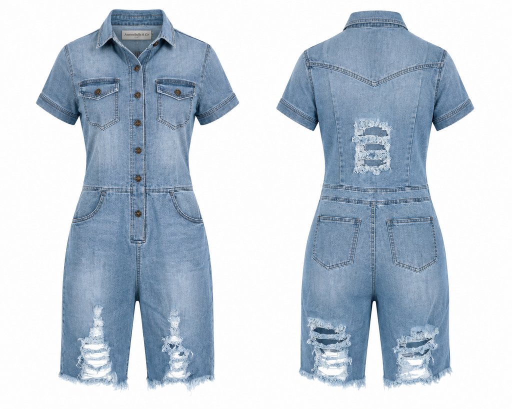 Distressed Denim Romper